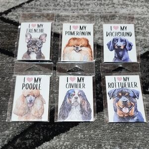 ASSORTED DOG BREED COLLECTION WATERCOLOR 2"X3" FRIDGE 6-PIECE MAGNETS BUNDLE